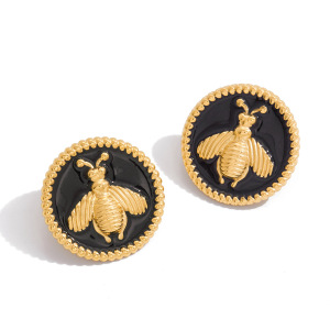 1 Paire De Magnifiques Boucles D'Oreilles À Clous Pour Femme, En Acier Inoxydable Doré, Motif Abeille. h5