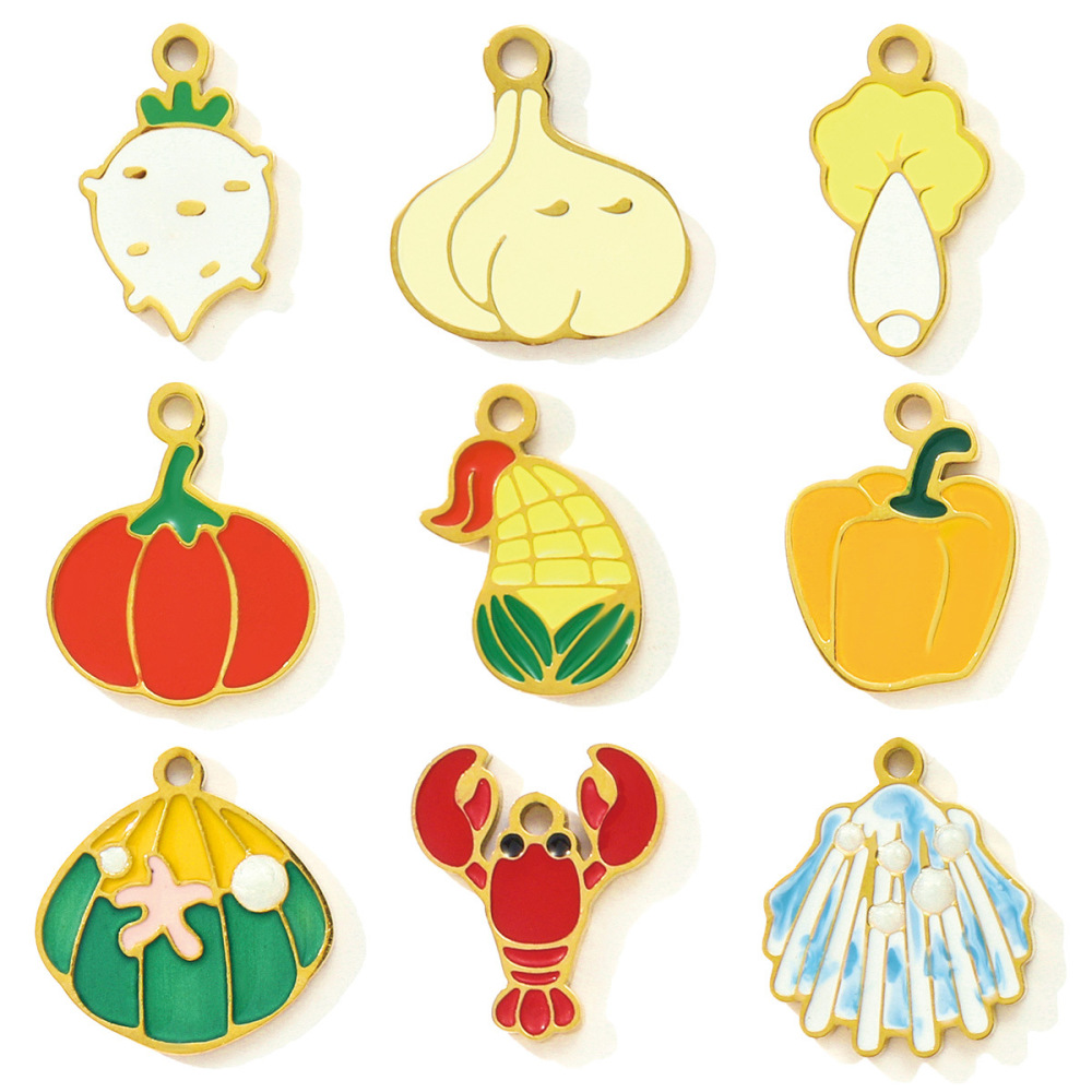 Pendentif Femme Vivid Food En Acier Inoxydable Étanche Couleur Or (1 Pièce) Image6