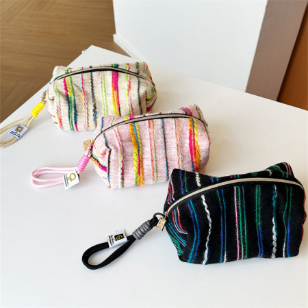 Trousse de maquillage pour femme à rayures arc-en-ciel et blocs de couleurs, 1 pièce 2