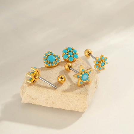 Boucle d'oreille piercing en pierre naturelle couleur cuivre or 1 pièce 2