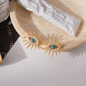Ensembles De Bijoux Rétro Œil De Diable En Acier Inoxydable, Étanches, Couleur Or, En Calaïte, Pour Femmes h5 Image6