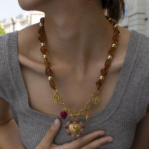 Ensemble De Colliers Et Pendentifs En Forme De Cœur En Acrylique Et Perles Rétro h5 Image3