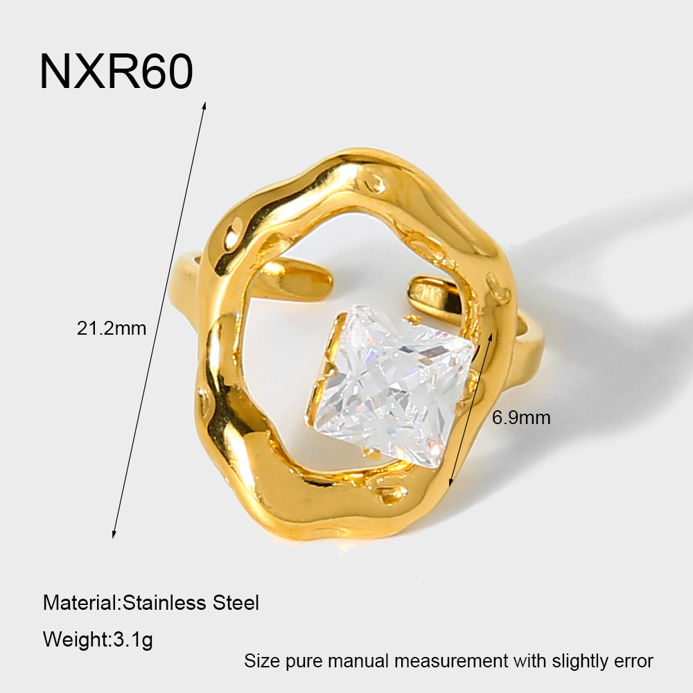 Bague Romantique Élégante En Acier Inoxydable, Style Rond Ou Rectangulaire, Avec Zircon, Ornée D'Un Zircon. 