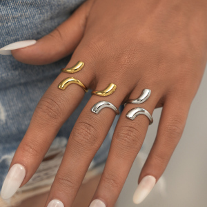 Bague Femme Simple, Forme Irrégulière, En Acier Inoxydable Étanche h5 Image4