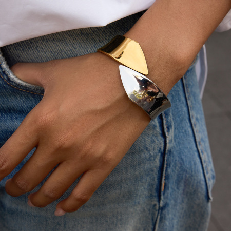 Bracelet jonc étanche pour femme, en acier inoxydable, coloris or et argent (1 pièce)
