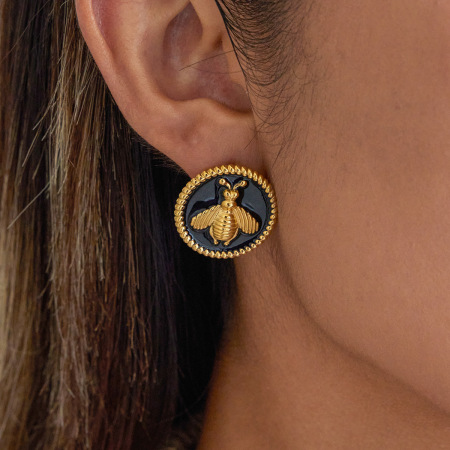 1 paire de magnifiques boucles d'oreilles à clous pour femme, en acier inoxydable doré, motif abeille.