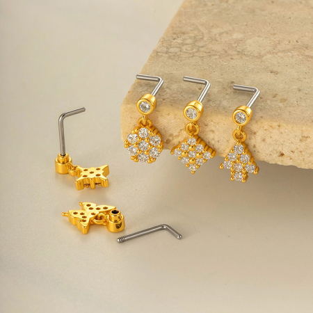 1 pièce de piercing de nez en zircon couleur cuivre doré 2