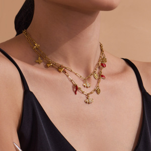 Ensembles De Bijoux Pour Femmes En Acier Inoxydable, Ornés De Fleurs Et D'Abeilles, Étanches Et Sertis De Zircon Doré. h5 Image2