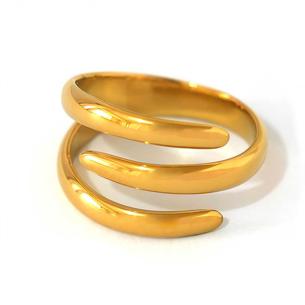 Bague Femme Décontractée Rectangulaire À Motif Floral, En Acier Inoxydable Étanche Couleur Or (1 Pièce) 