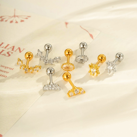 Boucle d'oreille piercing en zircon couleur cuivre or 1 pièce