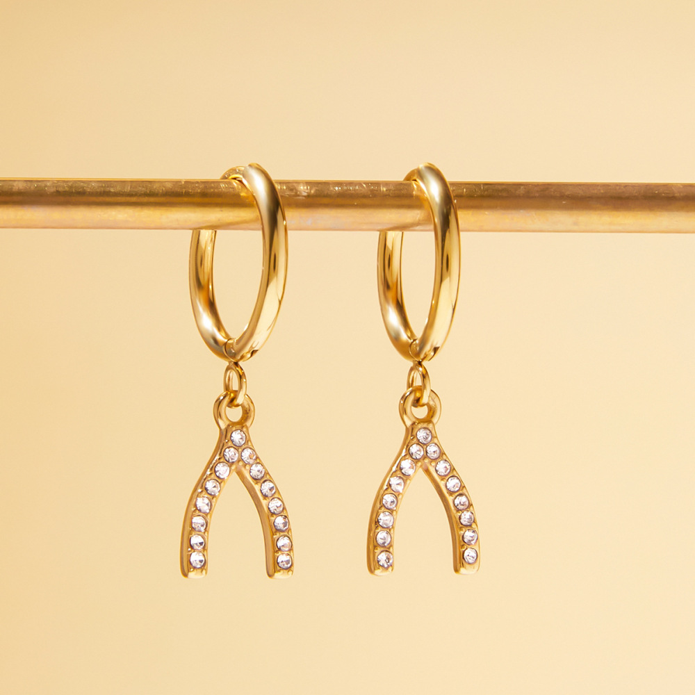 1 Paire De Boucles D'Oreilles Pendantes Élégantes Pour Femme, En Acier Inoxydable Doré, Imperméables, De Forme Irrégulière Et Serties De Zircon. Image2