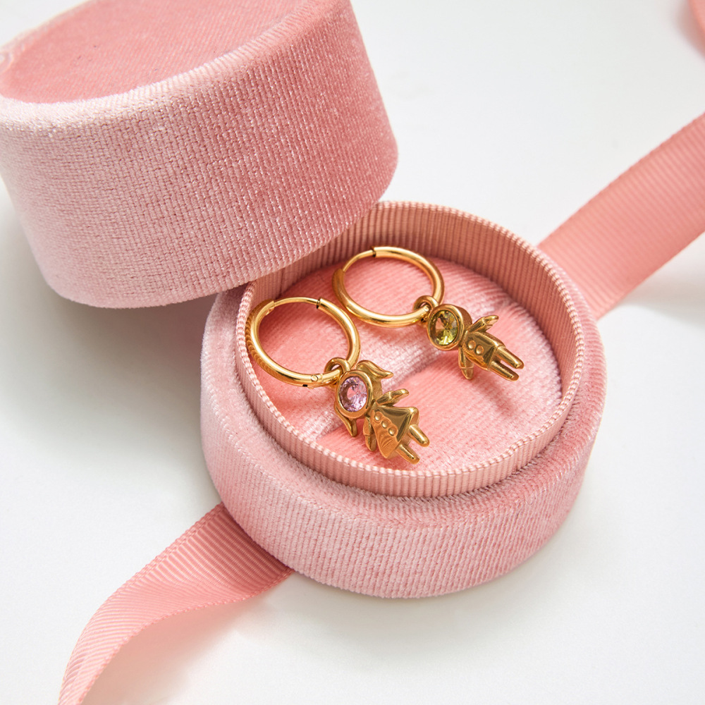 Boucles D'Oreilles Pendantes Romantiques Pour Enfants, En Acier Inoxydable, Étanches, Couleur Or, Avec Zircon, Pour Femmes Et Enfants (1 Paire). Image4