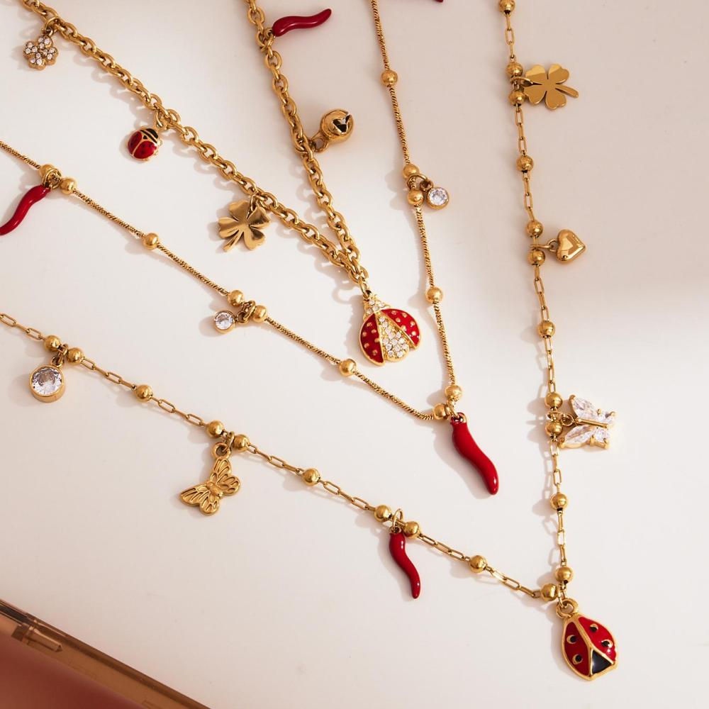 Ensembles De Bijoux Pour Femmes Classic Beetle&Clover En Acier Inoxydable Étanche, Couleur Or Et Zircon. Image6