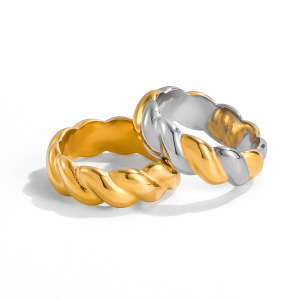 Bague Minimaliste Classique Torsadée Pour Femme, En Acier Inoxydable Étanche, Couleurs Or Et Argent. h5 Image6