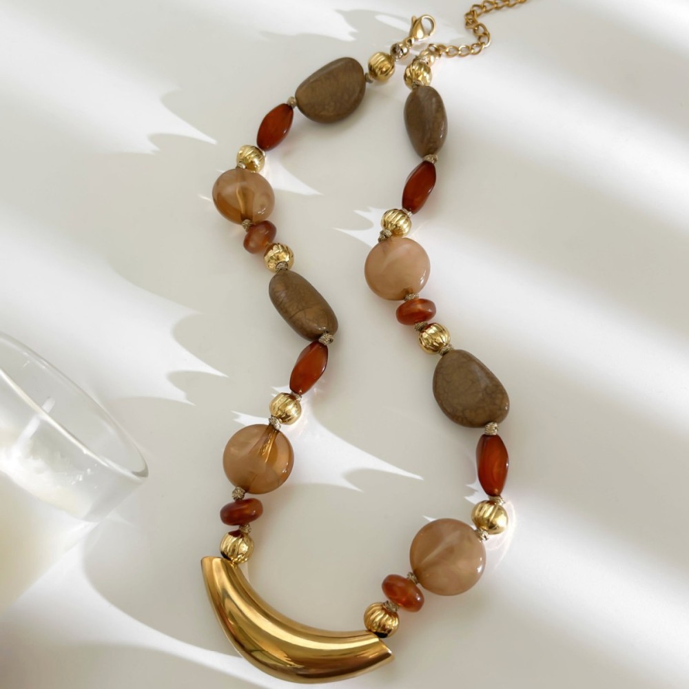 Collier De Perles En Résine Et Pierre Naturelle, 1 Pièce h5Image4
