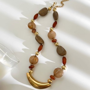 Collier De Perles En Résine Et Pierre Naturelle, 1 Pièce h5 Image4