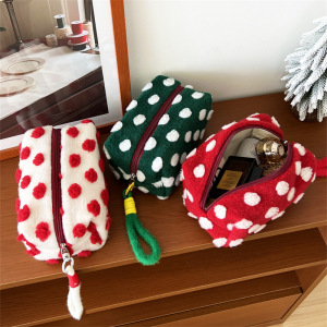 Trousse De Maquillage En Peluche À Pois Pour Femme, Série Romantique, 1 Pièce h5 Image2