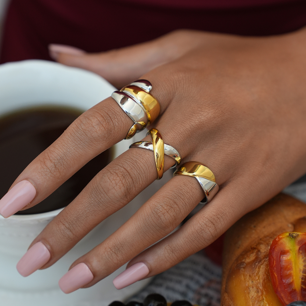 Bague Femme Simple, Forme Irrégulière, Acier Inoxydable, Couleur Or, Étanche Image5