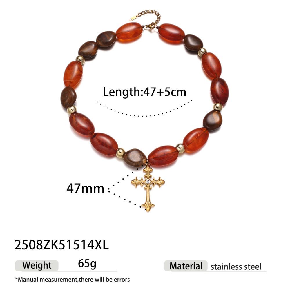 Collier Pendentif En Forme De Croix En Perles Acryliques 1 Pièce 