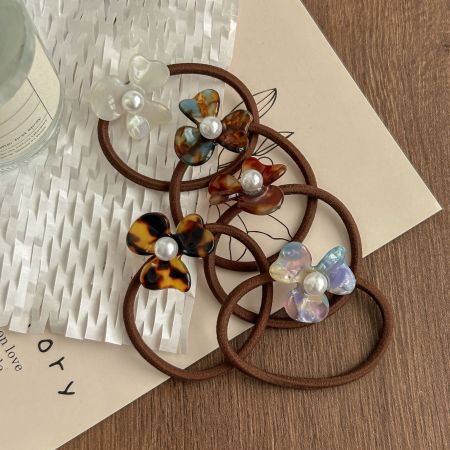 1 élastique à cheveux en acétate pour femme, série simple, motif floral rétro dégradé de couleurs