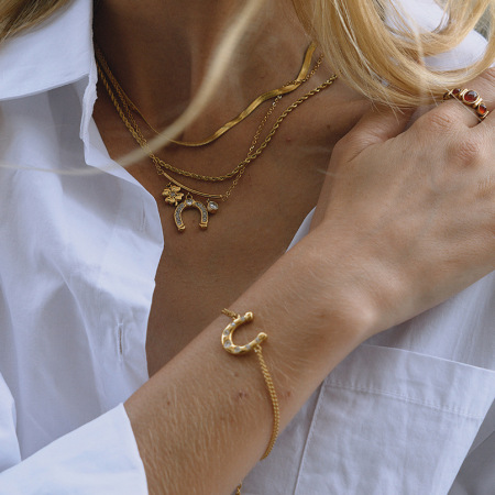 Ensembles de bijoux pour femmes en acier inoxydable imperméable en forme de fer à cheval, couleur or, avec zircon.