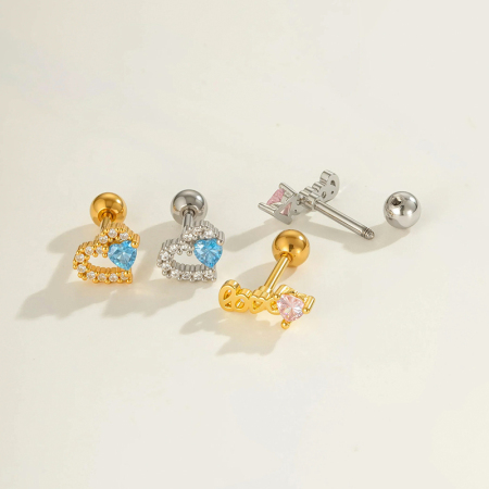 Boucle d'oreille piercing en forme de cœur en cuivre doré et zircon 2