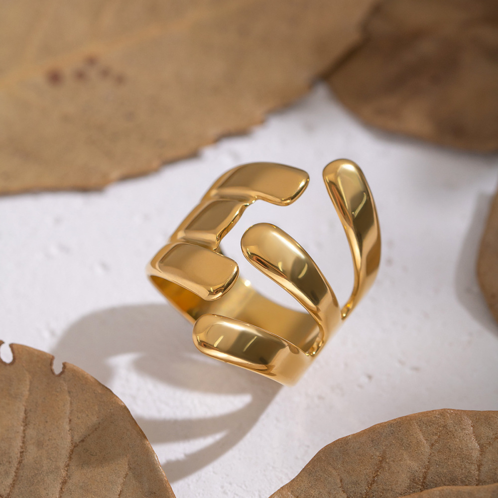Bague Imposante En Acier Inoxydable Doré, De Forme Irrégulière (1 Pièce), Étanche Image4
