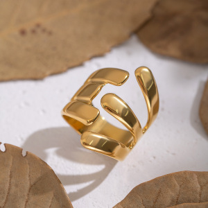 Bague Imposante En Acier Inoxydable Doré, De Forme Irrégulière (1 Pièce), Étanche h5 Image4