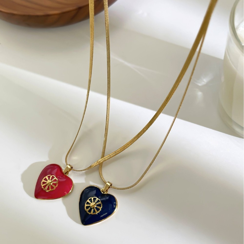 Collier Pendentif En Acier Inoxydable Doré, Étanche, En Forme De Cœur Émaillé Image4
