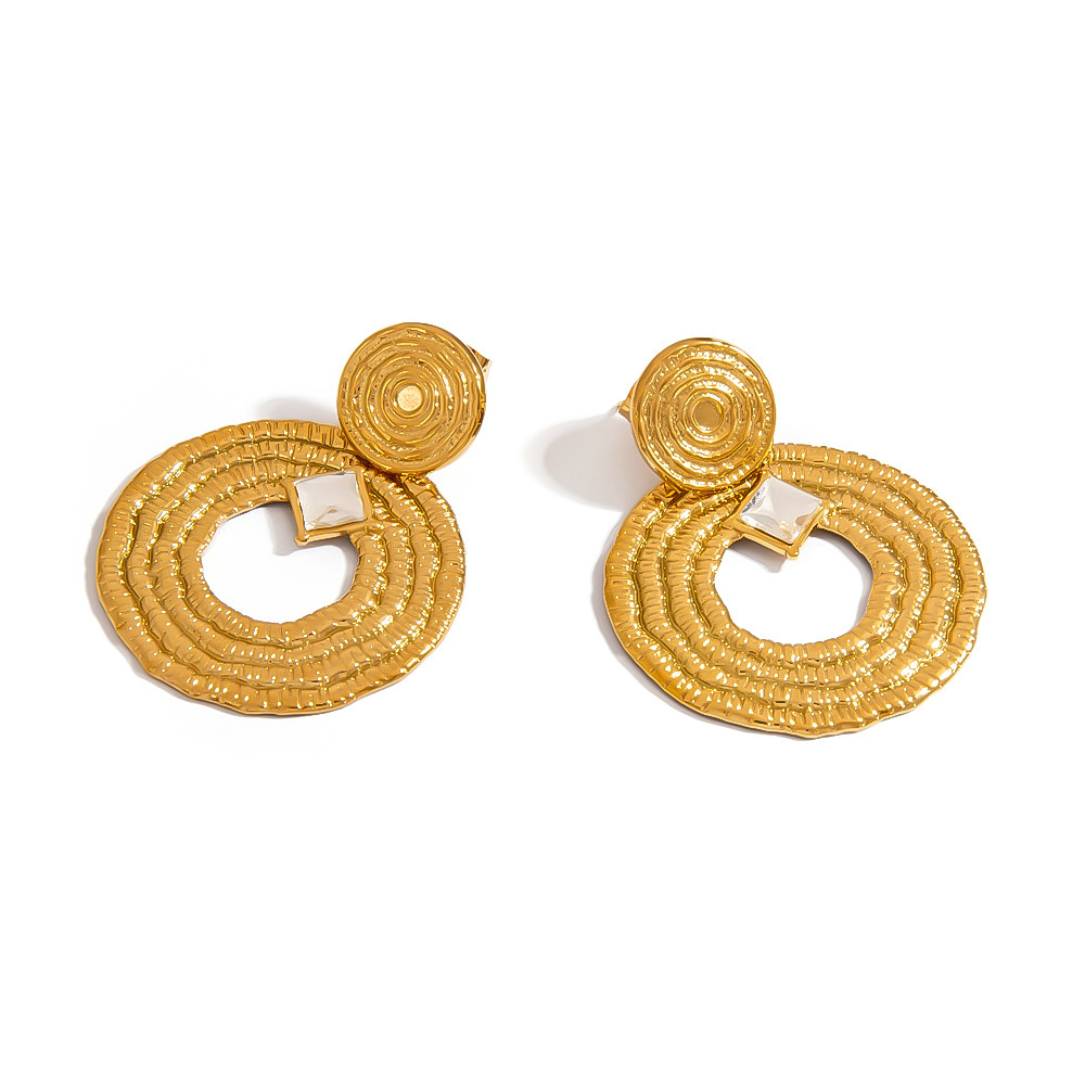 1 Paire De Boucles D'Oreilles Pendantes Punk Circle En Acier Inoxydable Étanche Couleur Or Image5