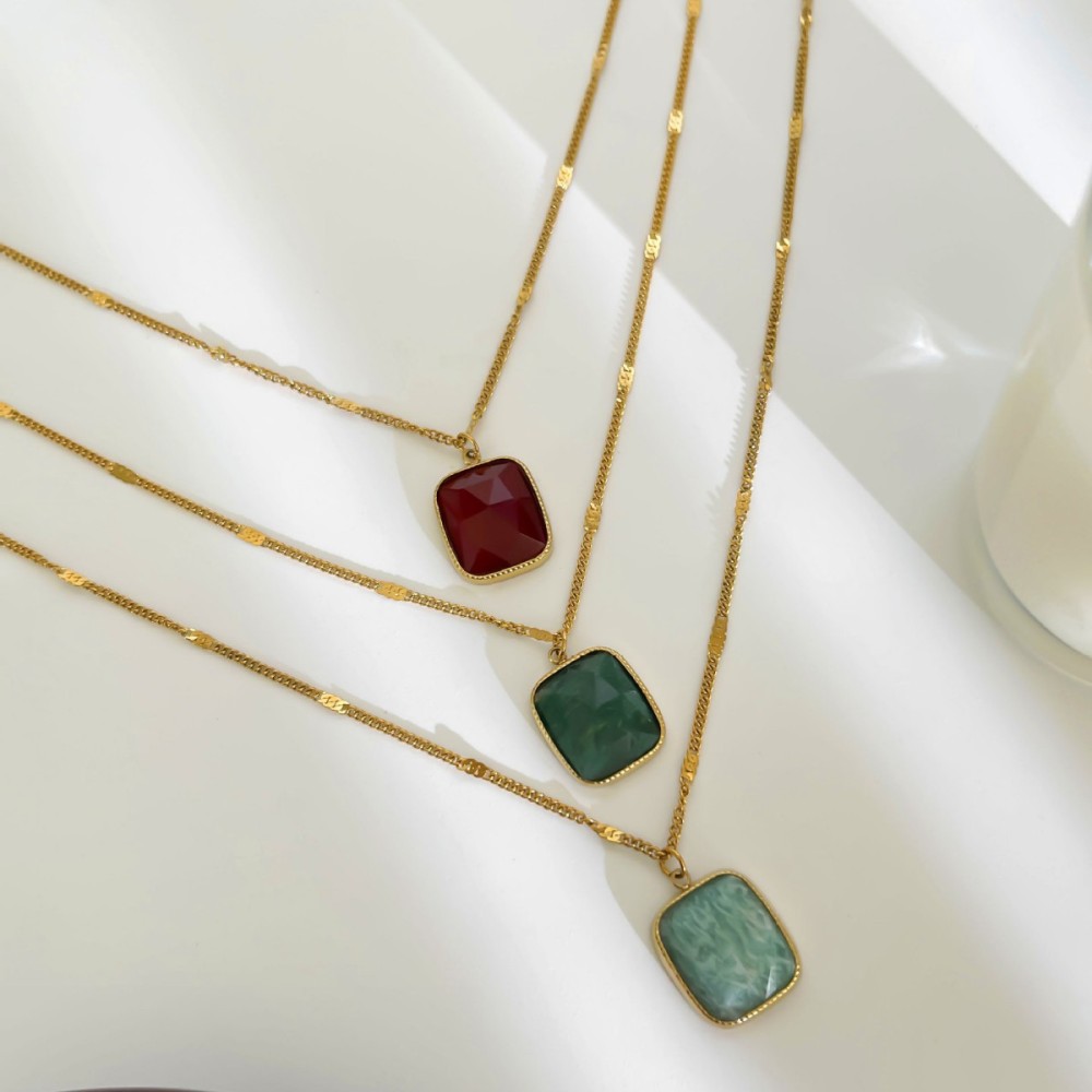 Collier Pendentif En Acier Inoxydable Avec Pierre Naturelle, 1 Pièce Image5