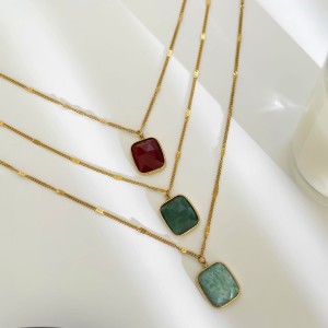 Collier Pendentif En Acier Inoxydable Avec Pierre Naturelle, 1 Pièce h5 Image5