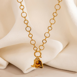 Collier Pendentif Ethnique En Forme De Cœur, En Acier Inoxydable Étanche, Pour Femme (1 Pièce) h5 Image3