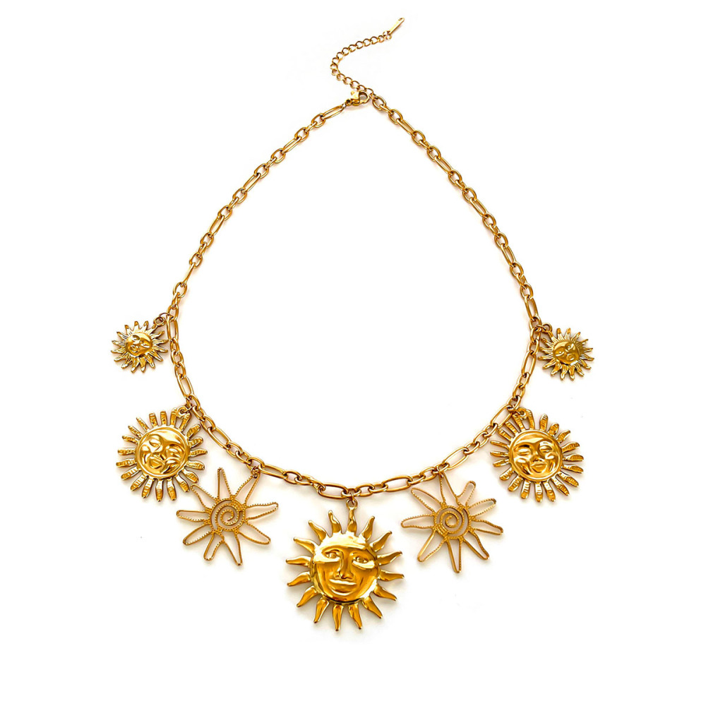 Collier Pendentif Soleil En Acier Inoxydable Étanche Couleur Or (1 Pièce)