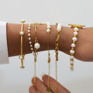 Bracelet Chaîne Femme En Acier Inoxydable, Couleur Or, Forme Irrégulière (1 Pièce) h5 Image6