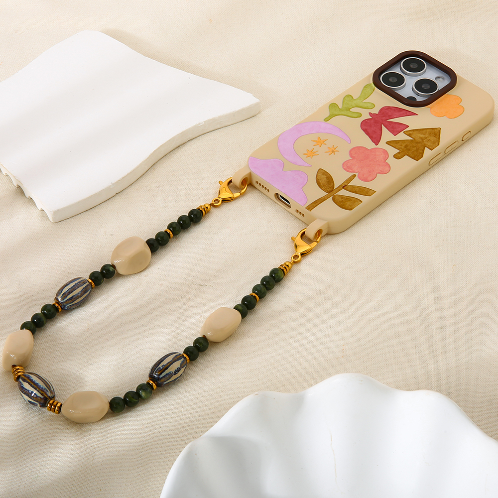 Collier De Perles Rétro En Céramique Rectangulaire De Forme Irrégulière Pour Femme, Couleur Or, 1 Pièce Image3