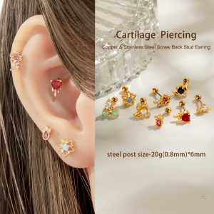 1 Boucle D'Oreille Piercing En Forme D'Étoile En Cuivre Couleur Or Et Zircon h5 Image4