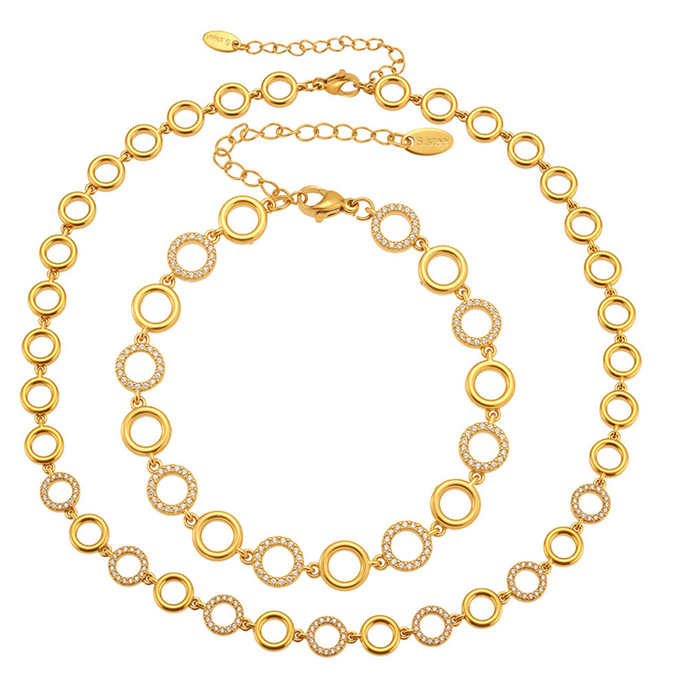 Ensembles De Bijoux Pour Femmes Classic Circle En Acier Inoxydable Étanche, Couleur Or, Avec Zircon. Image4