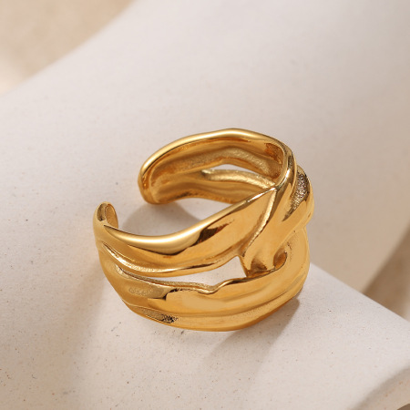 Bague minimaliste ronde en acier inoxydable étanche couleur or (1 pièce) 2