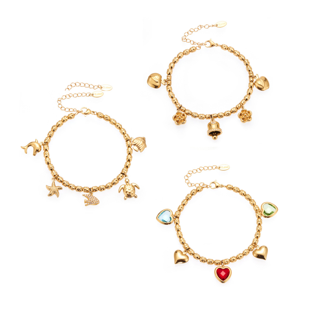 Bracelet À Breloques Pour Femme, En Acier Inoxydable Doré, Orné D'Un Zircon Et Orné D'Un Cœur Luxueux (1 Pièce). Image8