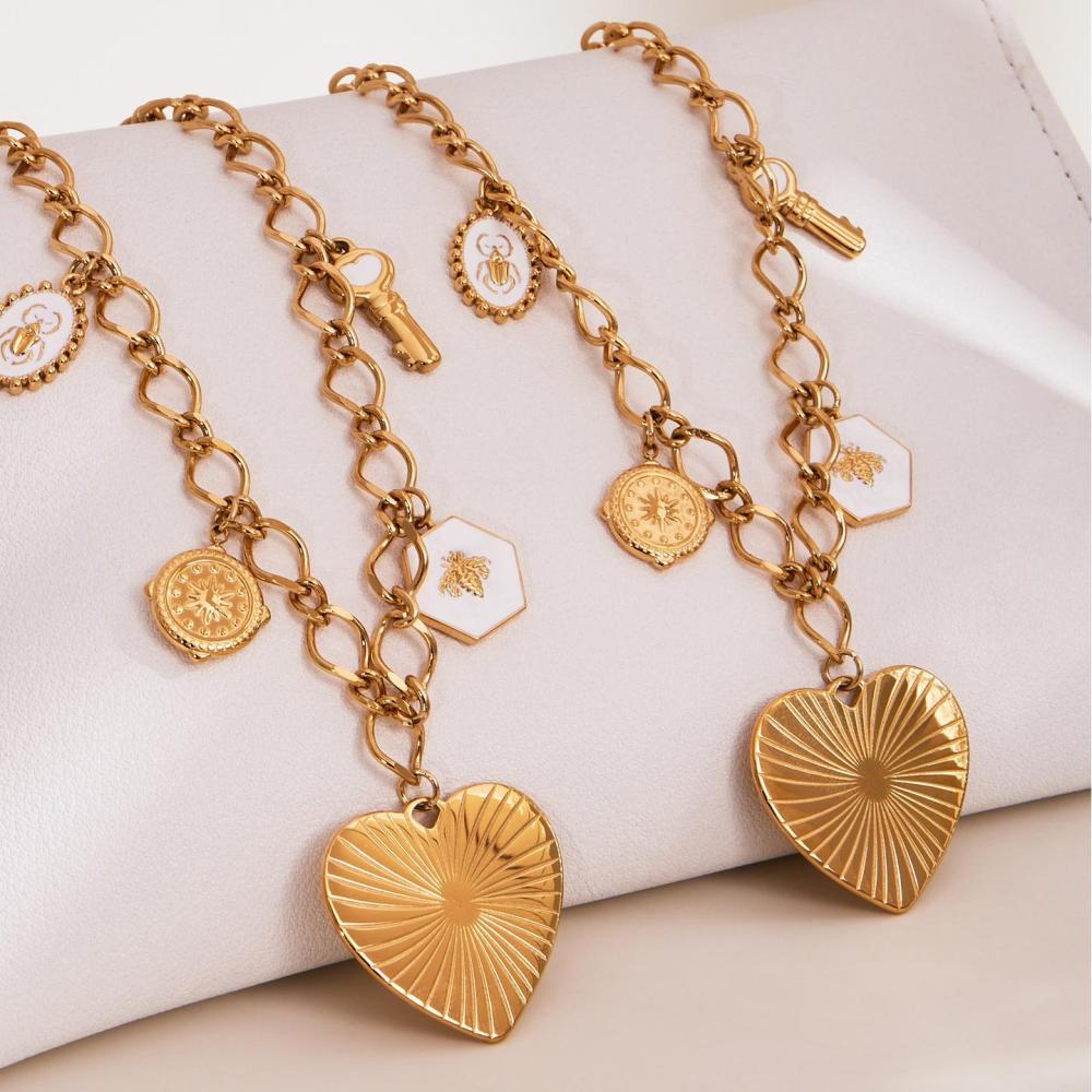 Ensembles De Bijoux Pour Femmes En Acier Inoxydable Doré, En Forme De Cœur, Étanches, De La Série Shining. Image6