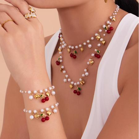 Ensembles de bijoux fantaisie pour femmes en acier inoxydable, couleur or, motif cœur et cerise