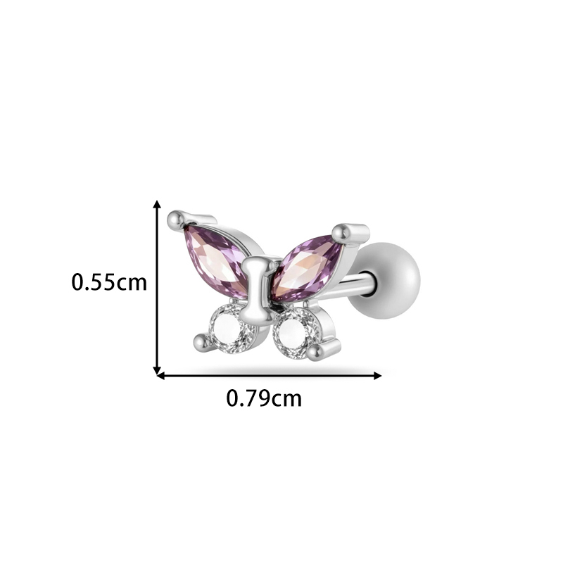 Boucles D'Oreilles Piercing Papillon Violet En Cuivre Et Zircone Pour Femme, 1 Pièce Image2