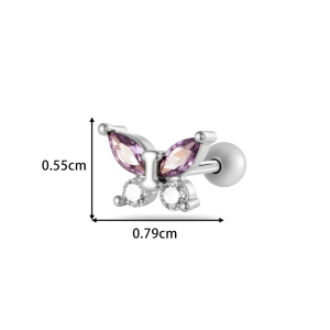 Boucles D'Oreilles Piercing Papillon Violet En Cuivre Et Zircone Pour Femme, 1 Pièce h5 Image2
