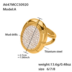 Bague Statement En Acier Inoxydable Doré, Imperméable, Ornée D'Un Trèfle Lustré (1 Pièce). h5 
