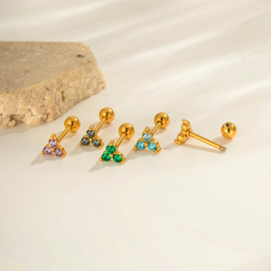 Boucle D'Oreille Piercing Triangulaire En Zircone Couleur Or 1 Pièce h5 Image3