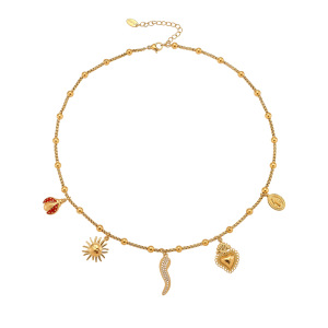 Collier Pendentif Femme Luxueux En Acier Inoxydable Couleur Or, Motif Poivre, 1 Pièce h5 Image7