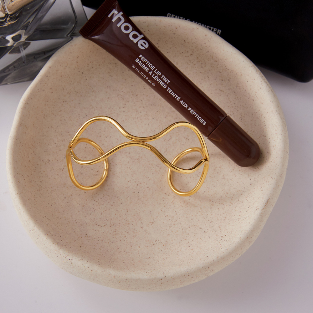 Bracelet Manchette Daily Curve Pour Femme, En Acier Inoxydable, Couleur Or, Étanche (1 Pièce). Image5