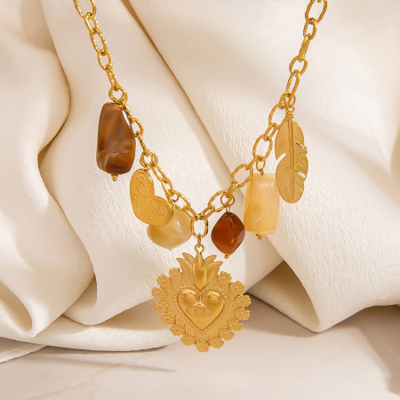 Collier pendentif femme en acier inoxydable étanche, forme cœur irrégulière (1 pièce)