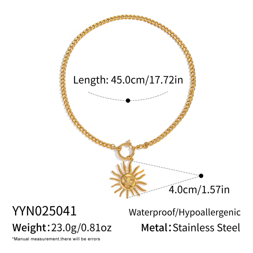 Collier Pendentif Soleil En Acier Inoxydable Étanche Couleur Or (1 Pièce)